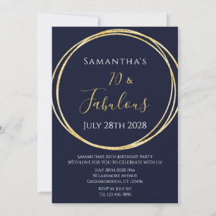 70th Birthday Navy Gold Birthday Invitation