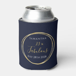 70th Birthday Navy Gold Personalized Party Favour Can Cooler
