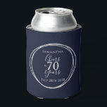 70th Birthday Navy Silver Cheers to 70 Years Can Cooler<br><div class="desc">This is a chic and elegant 70th birthday party design. This stylish design is in trending navy and silver. It has the message, "Samantha", "Cheers to 70 years" and the celebration date. This modern, typography motif is framed by an elegant silver foil effect circle. This stylish design is perfect for...</div>
