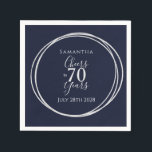 70th Birthday Navy Silver Cheers to 70 Years Party Napkin<br><div class="desc">This is a chic and elegant 70th birthday party design. This stylish design is in trending navy and silver. It has the message, "Samantha", "Cheers to 70 years" and space for the celebration date. This modern, typography motif is framed by an elegant silver foil effect circle. This stylish design is...</div>