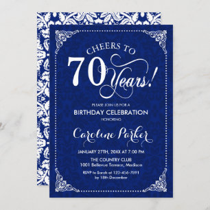 70th Birthday - Navy White Damask Invitation