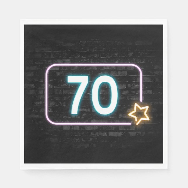 70th Birthday Neon Sign On Brick Napkin (Front)