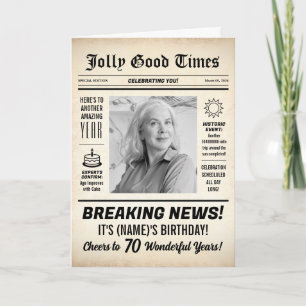 70th Birthday Newspaper, Add Photo, Personalized Card
