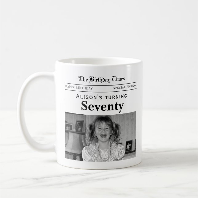 70th Birthday Newspaper Coffee Mug (Left)