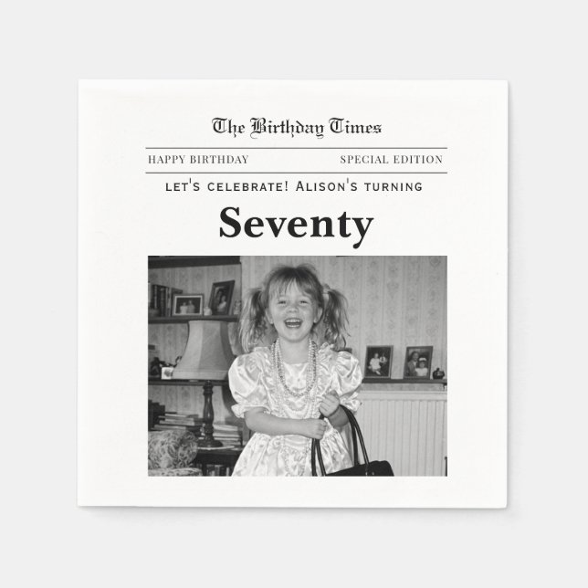 70th Birthday Newspaper Paper Napkins (Front)
