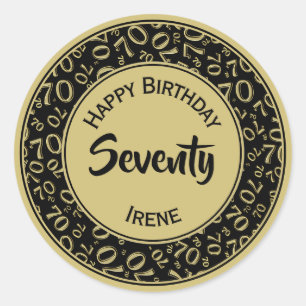 70th Birthday Number 70 Pattern Gold and Black Classic Round Sticker
