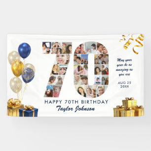 70th Birthday Number 70 Photo Collage White Gold Banner