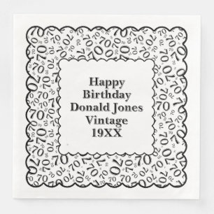 70th Birthday Number Pattern Scallops Black/White Napkin