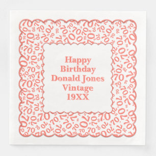 70th Birthday Number Pattern Scallops Coral/White Napkin