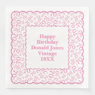 70th Birthday Number Pattern Scallops Pink/White Napkin