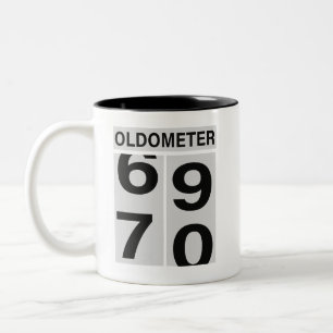 70th Birthday Oldometer Two-Tone Coffee Mug