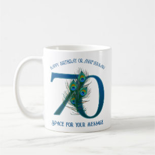 70th Birthday Or Anniversary Peacock Feather Coffee Mug
