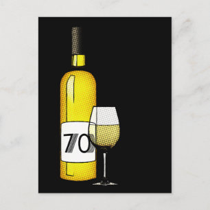 70th birthday or anniversary : wine bottle & glass postcard