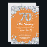 70th Birthday Orange and Silver Diamond Invitation<br><div class="desc">70th Birthday Invitation. Orange and Silver Rhinestone Diamond. Elegant Birthday Bash invite. Adult Birthday. Women Birthday. Men Birthday. For further customization,  please click the "Customize it" button and use our design tool to modify this template.</div>