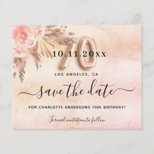 70th birthday pampas rose save the date budget flyer