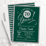 70th Birthday Party - ANY AGE Green Silver Invitation<br><div class="desc">70th birthday party invitation for men or women. Elegant invite card in green with faux glitter silver foil. Features typography script font. Cheers to 70 years! Can be personalized into any year. Perfect for a milestone adult bday celebration.</div>