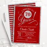 70th Birthday Party - ANY AGE Red Silver Invitation<br><div class="desc">70th birthday party invitation for men or women. Elegant invite card in red with faux glitter silver foil. Features typography script font. Cheers to 70 years! Can be personalized into any year. Perfect for a milestone adult bday celebration.</div>