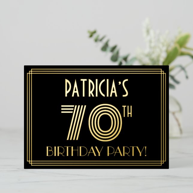 70th Birthday Party — Art Deco Style “70” + Name (Standing Front)