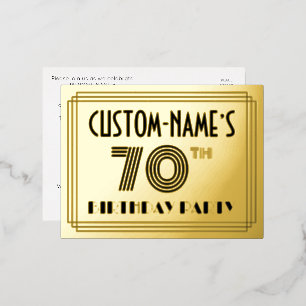 70th Birthday Party ~ Art Deco Style “70” + Name Foil Invitation Postcard