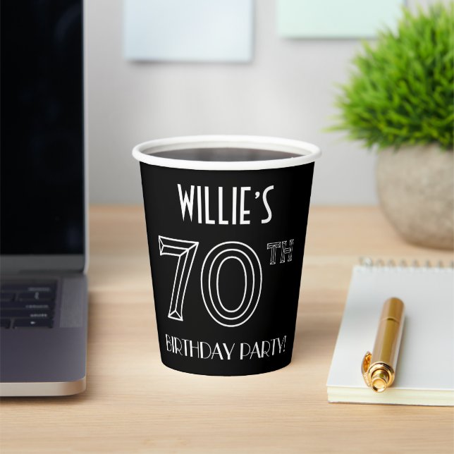 70th Birthday Party: Art Deco Style + Custom Name Paper Cups (Insitu)