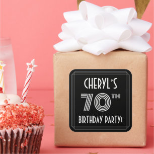 70th Birthday Party: Art Deco Style & Custom Name Square Sticker