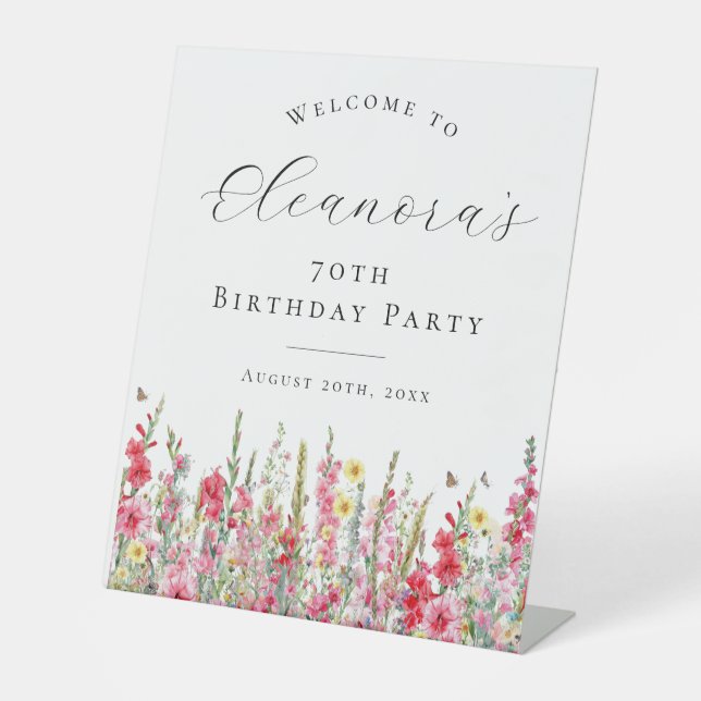 70th Birthday Party August Birth Flower Welcome Pedestal Sign (Front)