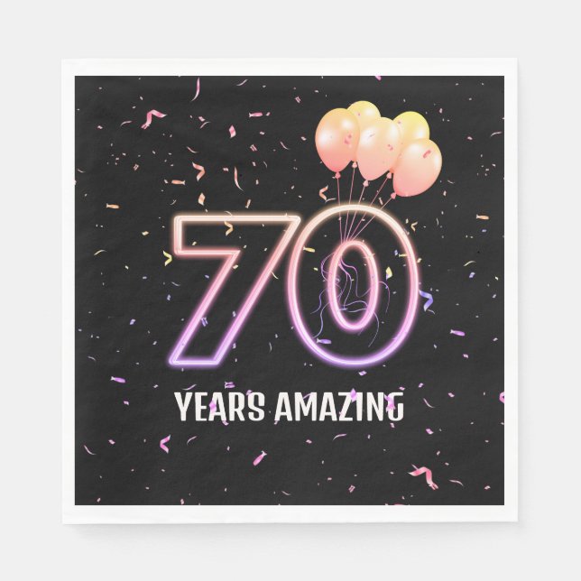 70th Birthday Party Balloons and Confetti Napkin (Front)