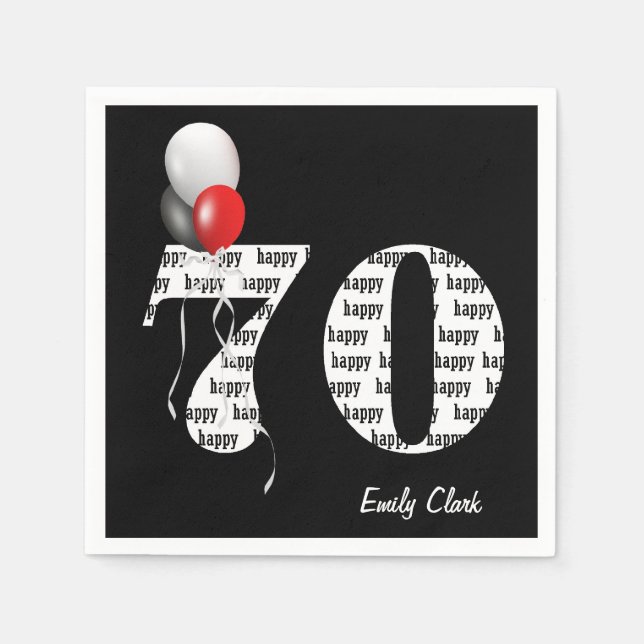 70th birthday party balloons napkin (Front)