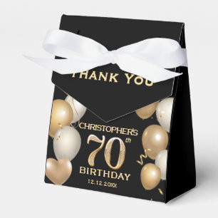 70th Birthday Party Black and Gold Balloons Favor Box