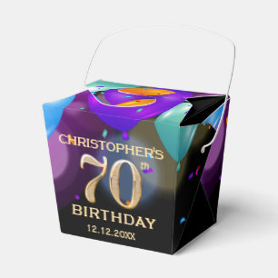 70th Birthday Party Black and Gold Balloons Favor Box