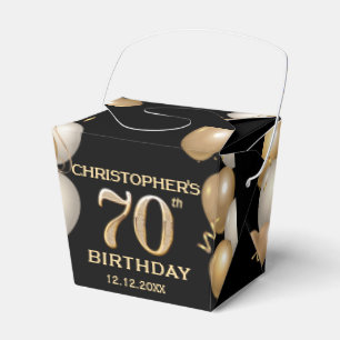 70th Birthday Party Black and Gold Balloons Favor Box