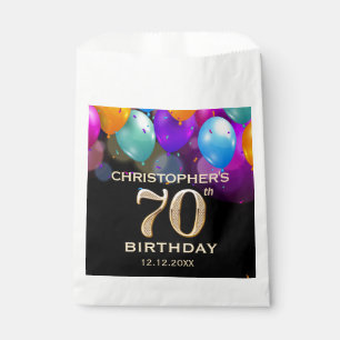 70th Birthday Party Black and Gold Balloons Favour Bag