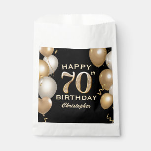 70th Birthday Party Black and Gold Balloons Favour Bag