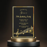 70th birthday party black and gold music notes invitation<br><div class="desc">A trendy, modern 70th birthday party invitation card for both men and women. A classic black background, with faux gold frame and music notes, golden coloured letters. Templates for your party information. Back: Black colour faux gold music notes. Tip: If you don't want it to look like a postcard, click...</div>