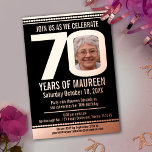 70th Birthday party black and rose gold foil photo<br><div class="desc">Bold simple graphic black, and rose gold foil or your own foil colour photo template 70th birthday party invitation. Personalize this beaded milestone birthday invitation with your own birthday party event details, and a photos of your birthday boy or girl in the centre of the 0 in 70 and one...</div>