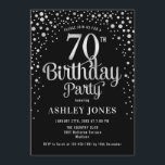 70th Birthday Party - Black & Silver Invitation<br><div class="desc">70th Birthday Party Invitation.
Elegant design in black and faux glitter silver. Features stylish script font and confetti. Message me if you need custom age.</div>