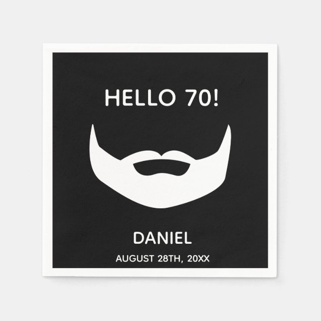 70th birthday party black white men guys beard fun napkin (Front)