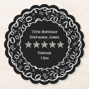 70th Birthday Party Black/White Pattern Theme Paper Coaster