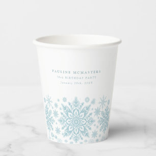 70th Birthday Party Blue White Snowflake Custom Paper Cups