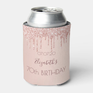 70th birthday party blush rose gold drips can cooler