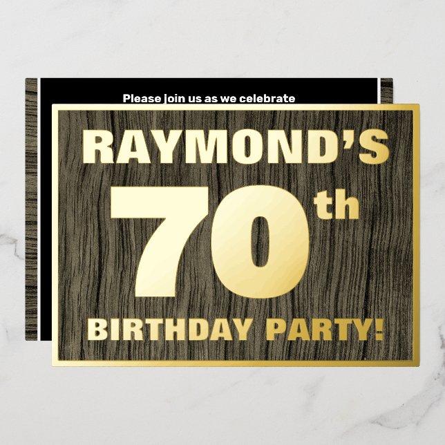 70th Birthday Party: Bold, Faux Wood Grain Pattern (Front/Back)
