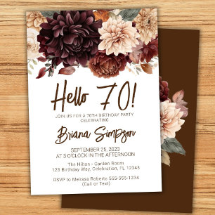 70th Birthday Party Brown Beige Flowers Floral Invitation