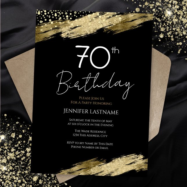 70th Birthday Party Budget Gold Black Invitation (Creator Uploaded)