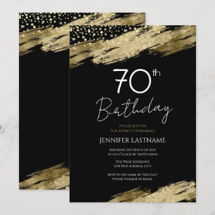 70th Birthday Party Budget Gold Black Invitation