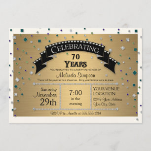 70th Birthday Party Celebrate Faux Jewel Confetti Invitation