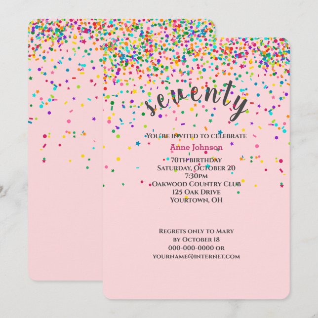 70th Birthday Party confetti Invitation (Front/Back)