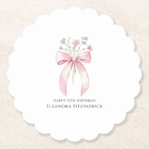 70th Birthday Party Custom Coaster Bow Wildflower