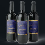 70th Birthday party dark navy blue gold cheers Wine Label<br><div class="desc">A 70th Birthday Party celebration for him, boy, guy in dark blue, navy blue background. The blue colour is uneven. With a faux gold frame and golden confetti sprinkle, golden coloured letters. Text: Cheers! Personalize and add a name and age 70, golden letters. The name is written with a modern...</div>