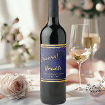 70th Birthday party dark navy blue gold cheers Wine Label<br><div class="desc">A 70th Birthday Party celebration for him, boy, guy in dark blue, navy blue background. The blue colour is uneven. With a faux gold frame and golden confetti sprinkle, golden coloured letters. Text: Cheers! Personalize and add a name and age 70, golden letters. The name is written with a modern...</div>