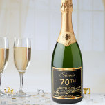 70th birthday party elegant black and gold music<br><div class="desc">A wine or sparkling wine bottle label for an elegant black and gold themed 70th birthday party. Templates for a name, age, and date of the party. Golden coloured letters. Black background colour and a faux gold frame and golden music notes. You can change the background colour to match your...</div>